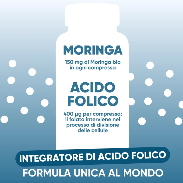 Foliumzuur 400 µg en biologische Moringa 150 mg in elke tablet