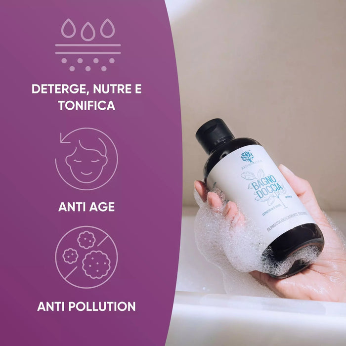 Douchegel met Moringa in de handen met schuim in het bad: reinigt, voedt en verstevigt, anti-age en anti-pollution
