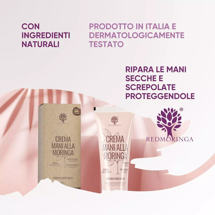 RedMoringa Handcrème met Moringa en doosje: natuurlijke ingrediënten, gemaakt in Italië, dermatologisch getest