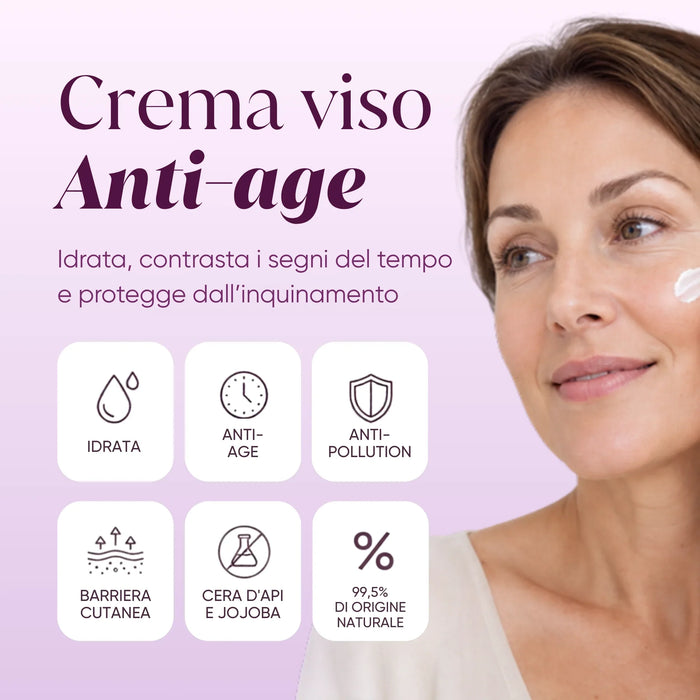 Anti-age gezichtscrème: hydrateert, anti-pollution, huidbarrière, 99,5% van natuurlijke oorsprong