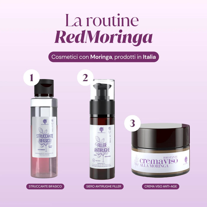 RedMoringa-routine: tweefasige make-up remover, anti-rimpel filler serum, anti-age gezichtscrème