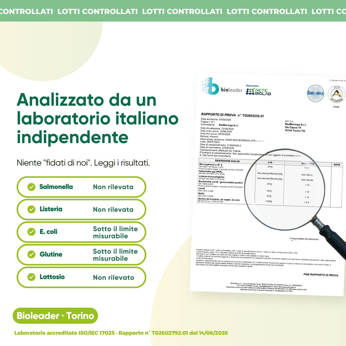 Onafhankelijke laboratoriumanalyse: salmonella, listeria, gluten, lactose