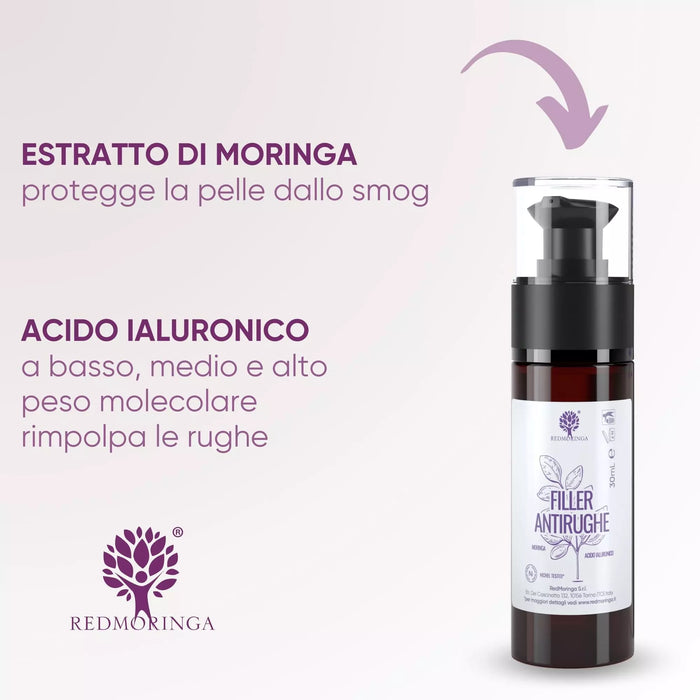 RedMoringa anti-rimpel filler serum met Moringa-extract en hyaluronzuur met laag, gemiddeld en hoog molecuulgewicht