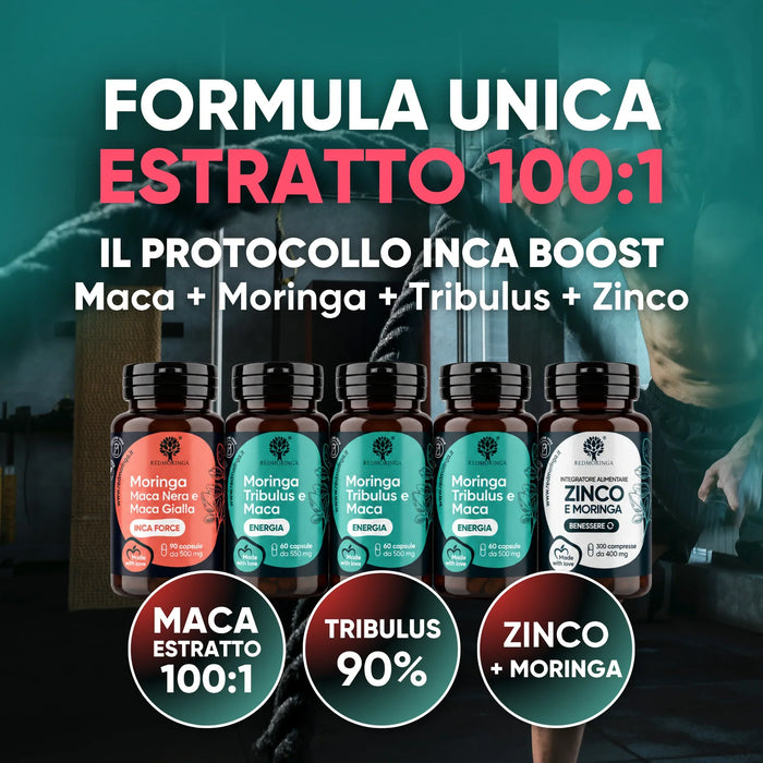 INCA BOOST-protocol: Maca-extract 100:1, Moringa, Tribulus 90% en Zink, unieke formule