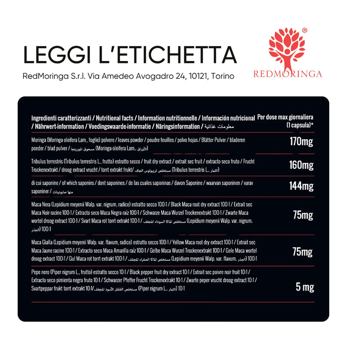 Ingrediëntentabel INCA FORCE: Zwarte en Gele Maca 100:1, Tribulus, Moringa, Zwarte peper