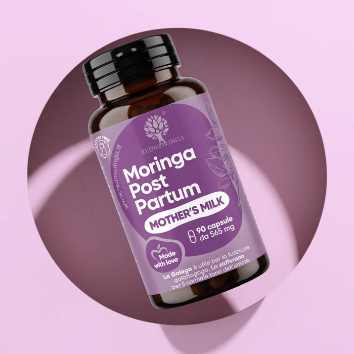 Fles Moringa Post Partum Mother's Milk RedMoringa, voedingssupplement bij borstvoeding met Galega en saffraan, 90 capsules