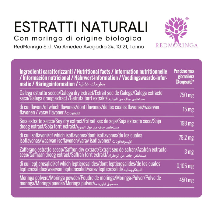 Ingrediëntentabel: Galega, Soja, Saffraan en Moringa