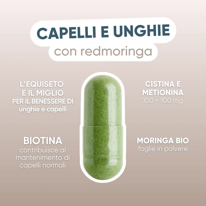 Capsule met Paardenstaart, Gierst, Cystine, Methionine, Biotine en biologische Moringa