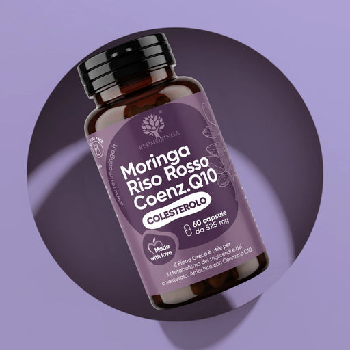 Fles Moringa Rode Gist Rijst en Co-enzym Q10 RedMoringa, voedingssupplement cholesterol in 60 capsules van 525 mg