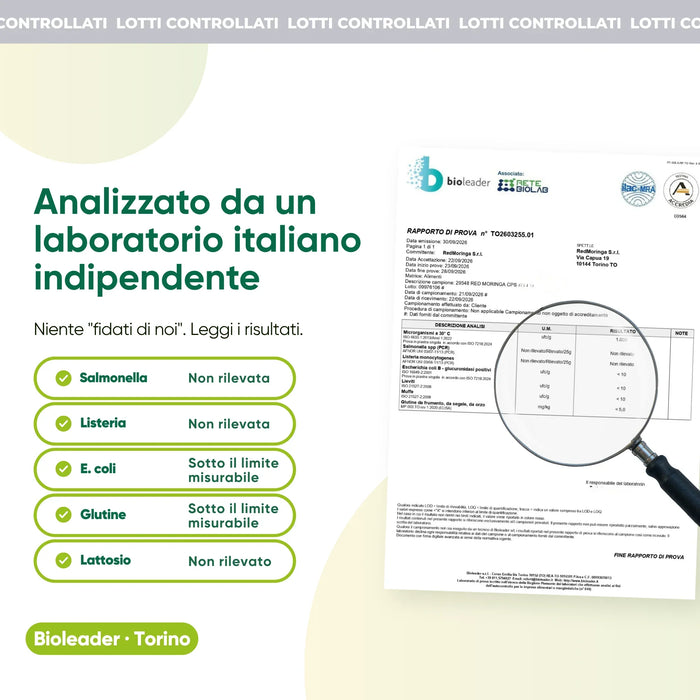 Onafhankelijke laboratoriumanalyse: salmonella, listeria, gluten, lactose