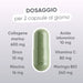 Dosering per 2 capsules: marien collageen 600 mg, hyaluronzuur 10 mg, vitamine C 80 mg