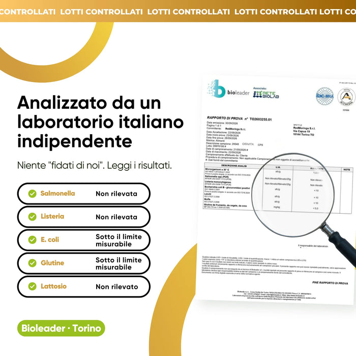 Cordyceps geanalyseerd door een onafhankelijk Italiaans laboratorium: salmonella, listeria, gluten, lactose