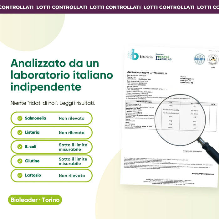 Onafhankelijke laboratoriumanalyse: salmonella, listeria, gluten, lactose
