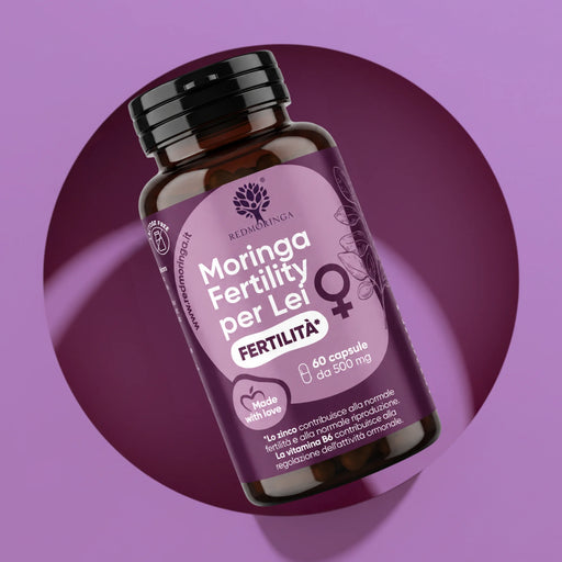 Fles Moringa Fertility voor Haar, RedMoringa-supplement vrouwelijke vruchtbaarheid met zink en B6, 60 capsules van 500 mg