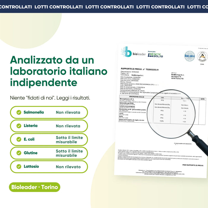 Onafhankelijke laboratoriumanalyse: salmonella, listeria, gluten, lactose