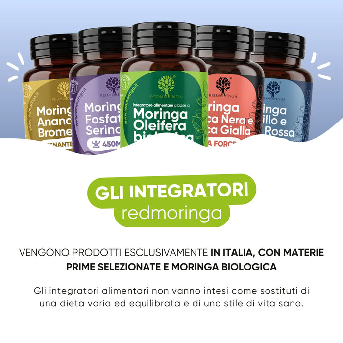RedMoringa voedingssupplementen geproduceerd in Italië met biologische Moringa