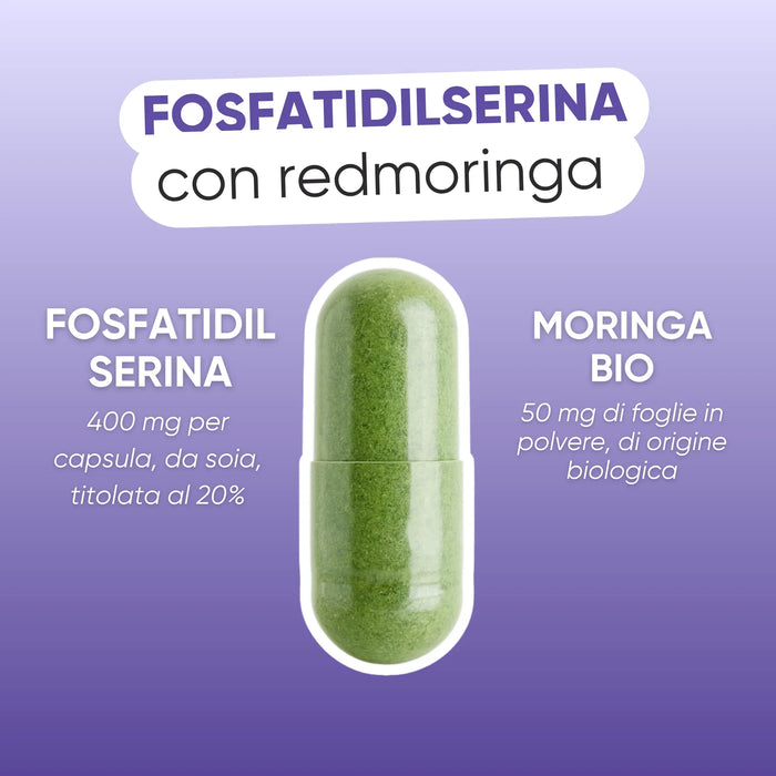 Capsule met 400 mg fosfatidylserine uit soja en 50 mg biologische Moringa