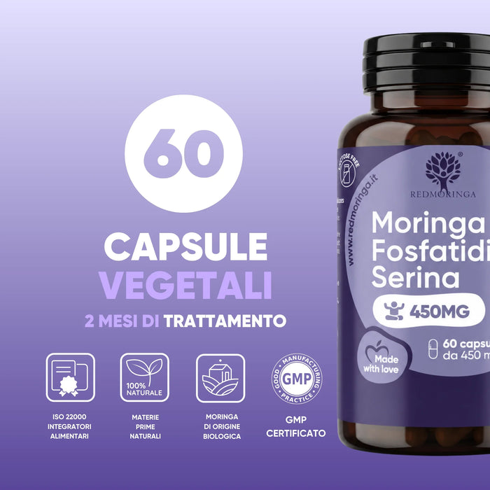 60 plantaardige capsules voor 2 maanden, ISO 22000 en GMP, Moringa van biologische oorsprong