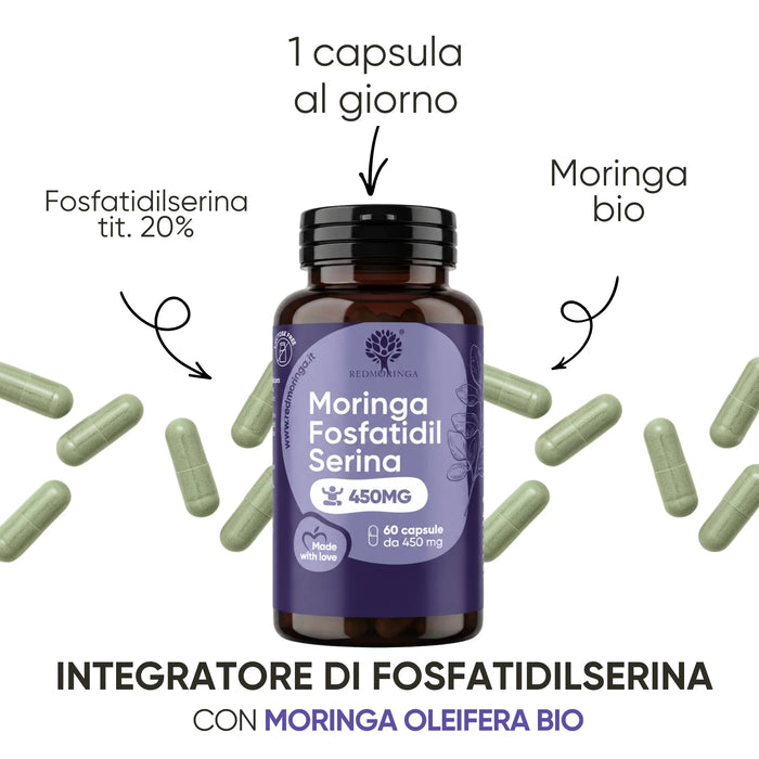 Voedingssupplement fosfatidylserine met biologische Moringa Oleifera, 1 capsule per dag