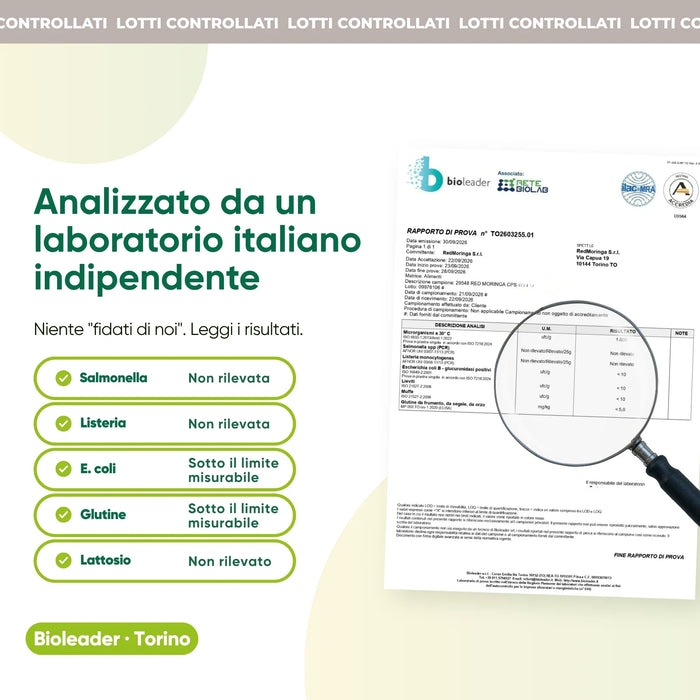 Onafhankelijke laboratoriumanalyse: salmonella, listeria, gluten, lactose