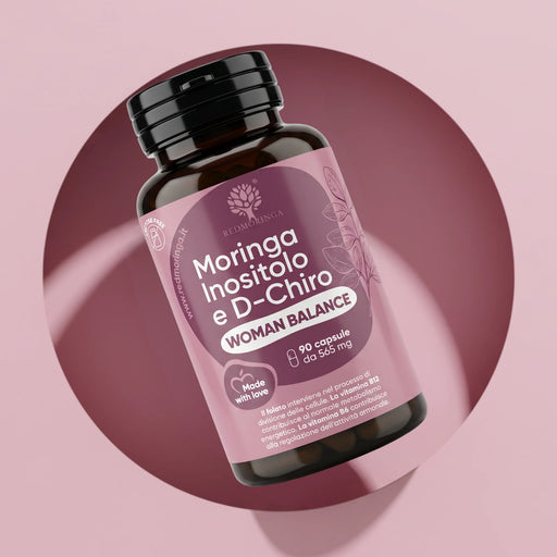 Fles Moringa Inositol en D-Chiro Woman Balance RedMoringa, inositol voedingssupplement voor hormonale balans, 90 capsules