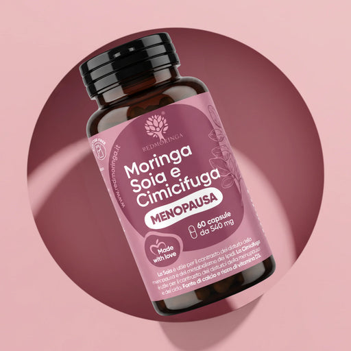 Fles Moringa Soja en Cimicifuga RedMoringa, overgangssupplement met isoflavonen en vitamine D, 60 capsules van 540 mg