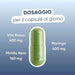 Dosering per 2 capsules: Rode Wijnstok 400 mg, Bosbes 160 mg, Moringa 400 mg