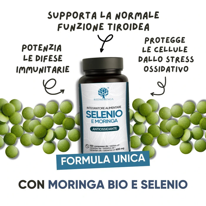 Selenio e Moringa RedMoringa tra compresse verdi: funzione tiroidea, difese immunitarie e protezione dallo stress ossidativo