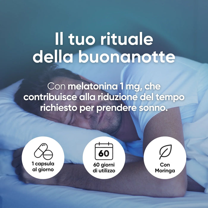 Melatonine 1 mg, griffonia en Moringa: 1 capsule per dag, 60 dagen lang