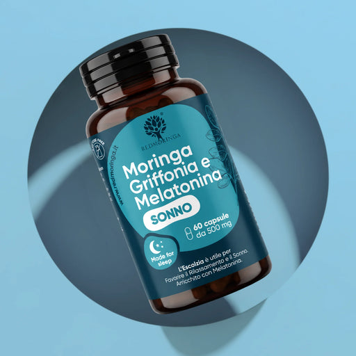 Moringa Griffonia en Melatonine Slaap RedMoringa, pot met 60 capsules van 500 mg: slaapsupplement met Eschscholzia