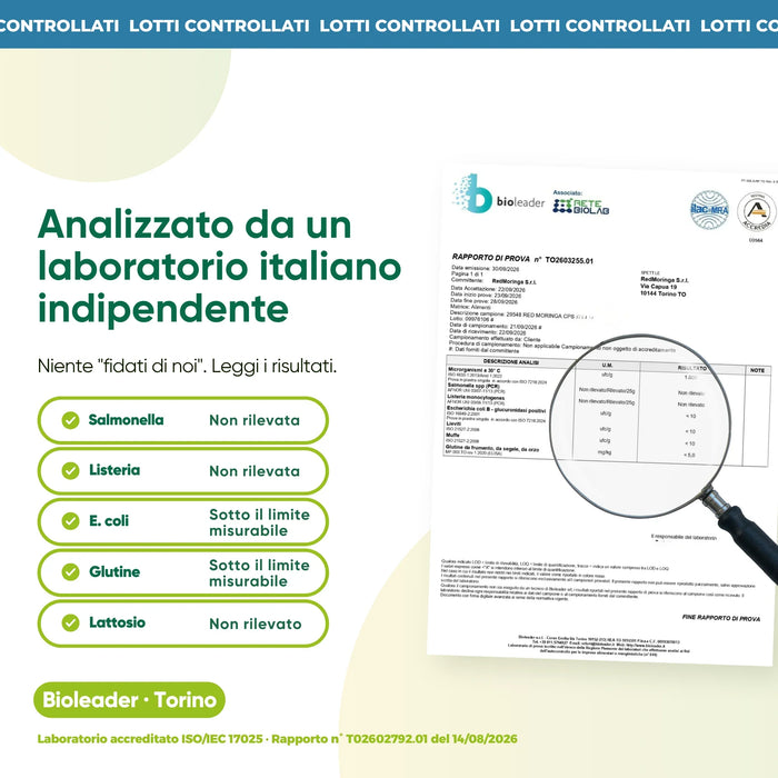 Onafhankelijke laboratoriumanalyse: salmonella, listeria, gluten, lactose