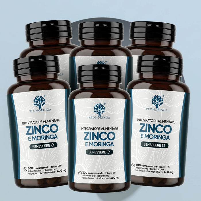 Zes flessen van het voedingssupplement Zink en Moringa RedMoringa, 300 tabletten van 400 mg elk, voordeelverpakking
