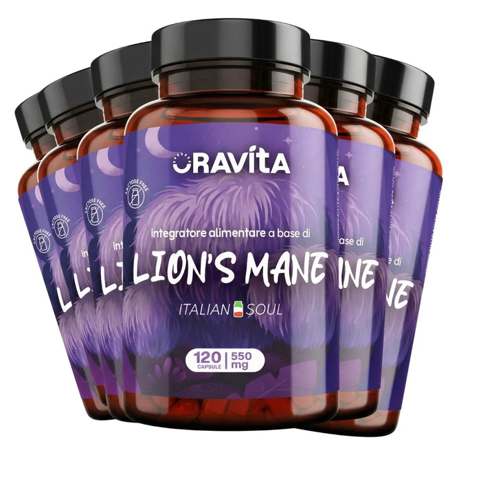 Zes potten Lion's Mane Oravita, 720 capsules van 550 mg met extract gestandaardiseerd op 30% polysacchariden