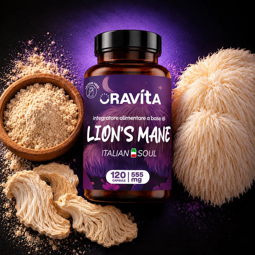 Oravita Lion's Mane gestandaardiseerd extract, pot met 120 capsules met verse, gedroogde en gemalen Hericium