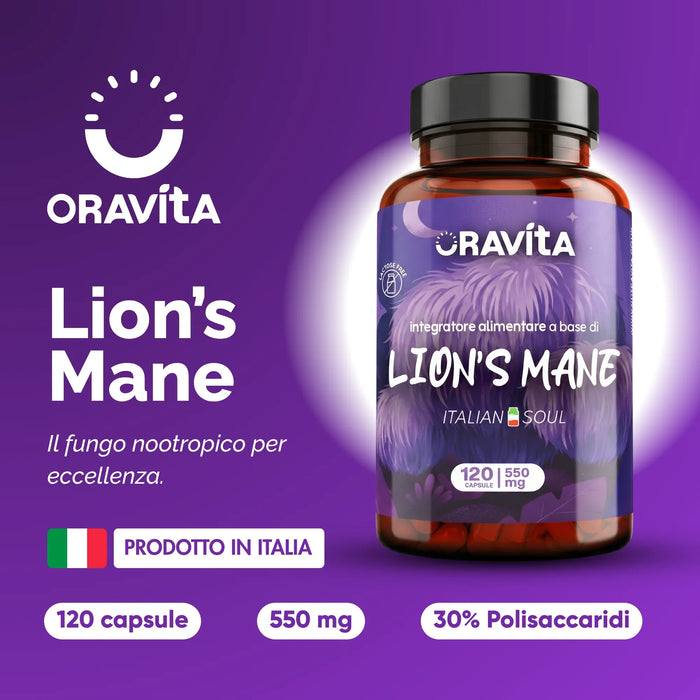 Lion's Mane Oravita: de nootropische paddenstoel, 120 capsules van 550 mg geproduceerd in Italië