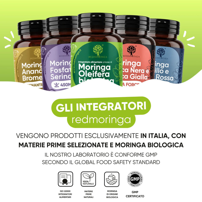 RedMoringa-voedingssupplementen worden in Italië gemaakt met biologische Moringa, GMP-conform laboratorium