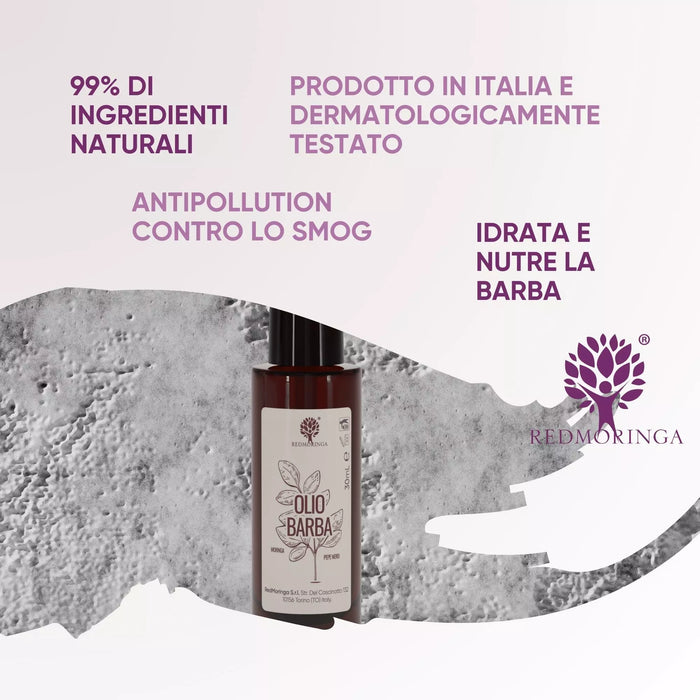 Vegan baardolie van RedMoringa: 99% natuurlijke ingrediënten, gemaakt in Italië en dermatologisch getest