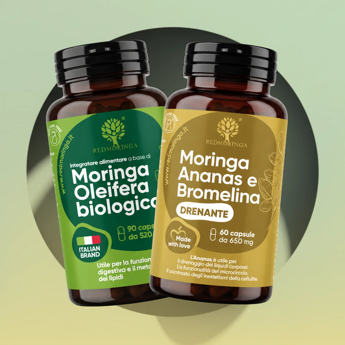 Programma Lichte Buik RedMoringa: bio Moringa Oleifera 90 capsules en drainerende Moringa Ananas Bromelaïne 60 capsules