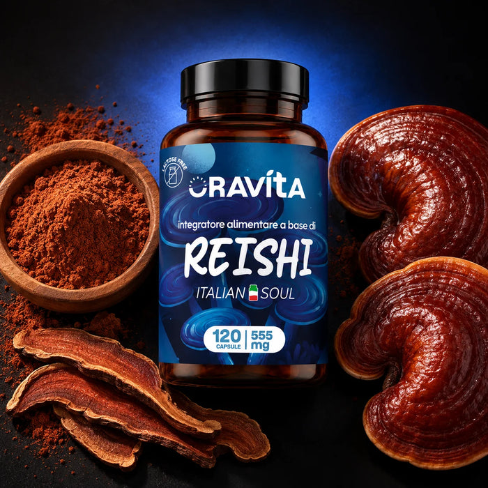 Fles Reishi Oravita 120 capsules met verse reishi, gedroogde plakjes en poeder, extract gestandaardiseerd op 30%