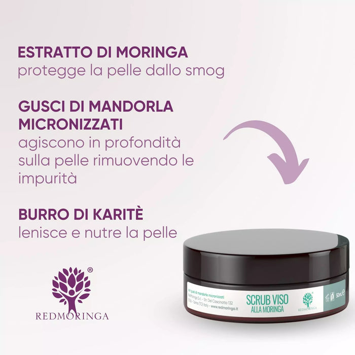 Potje RedMoringa gezichtsscrub met Moringa-extract, gemicroniseerde amandelschalen en sheaboter