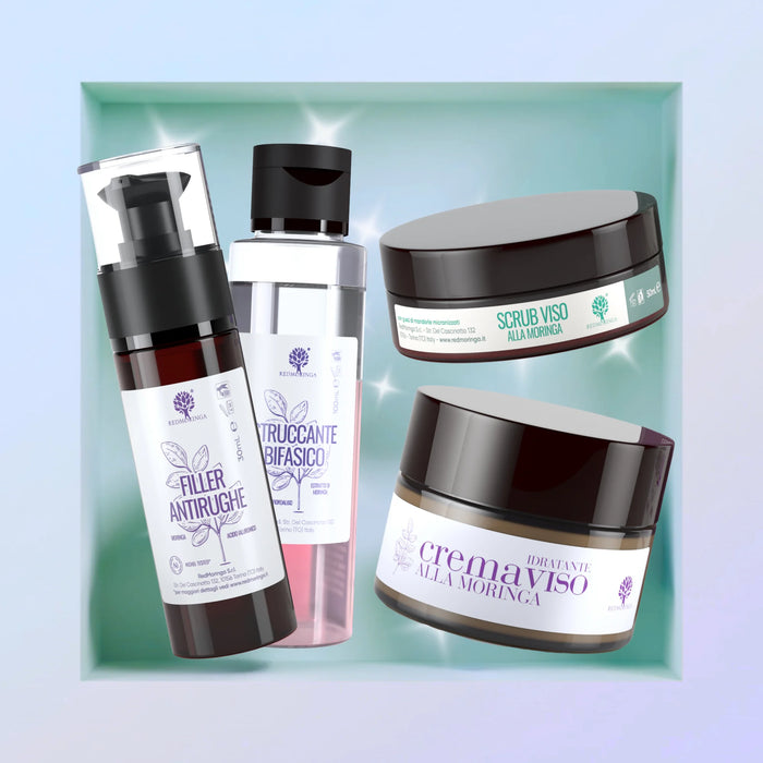 Cadeauset Moringa Beauty RedMoringa: filler, make-up remover, scrub en gezichtscrème, natuurlijke anti-age behandeling