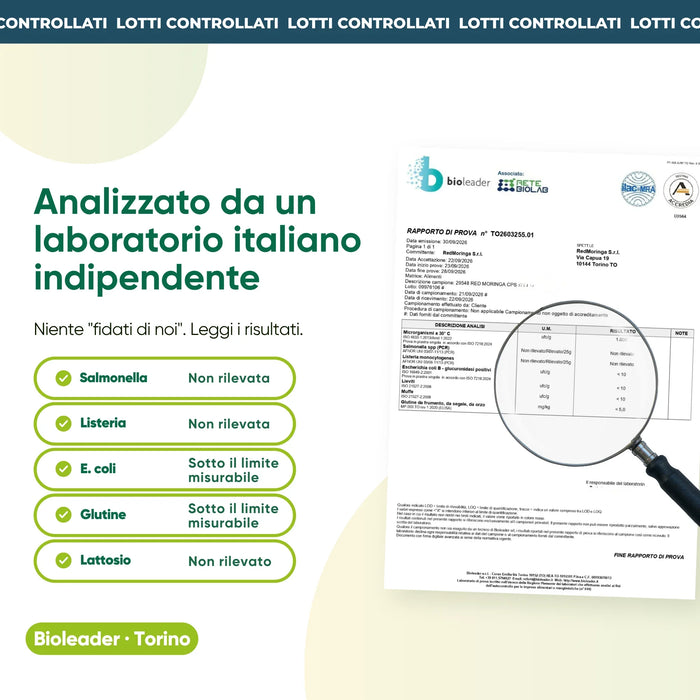 Onafhankelijke laboratoriumanalyse: salmonella, listeria, gluten, lactose