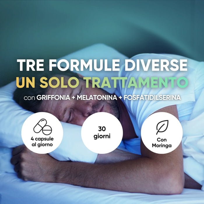 Set ontspanning en slaap: griffonia, melatonine en fosfatidylserine in één behandeling