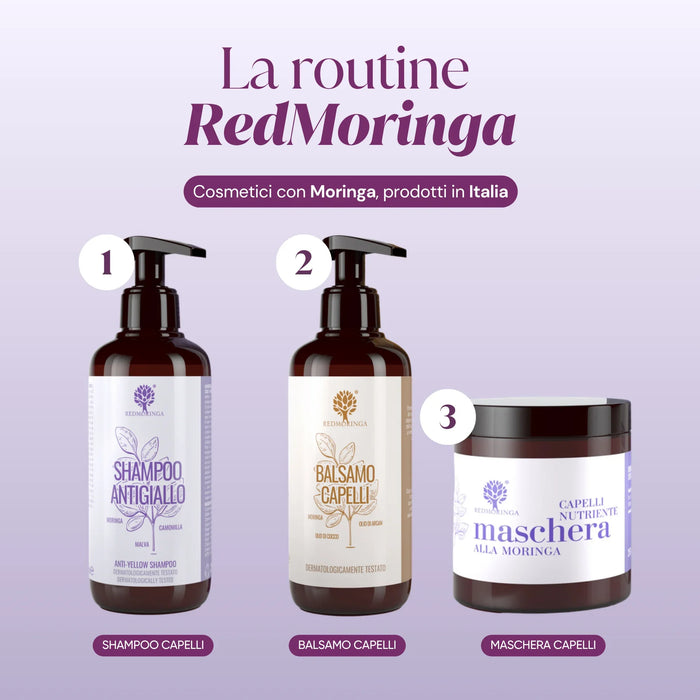 RedMoringa-routine: zilvershampoo, conditioner, haarmasker met Moringa
