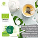 Tisana digestiva RedMoringa in infusione nella tazza, logo biologico europeo, ingredienti naturali e biologici