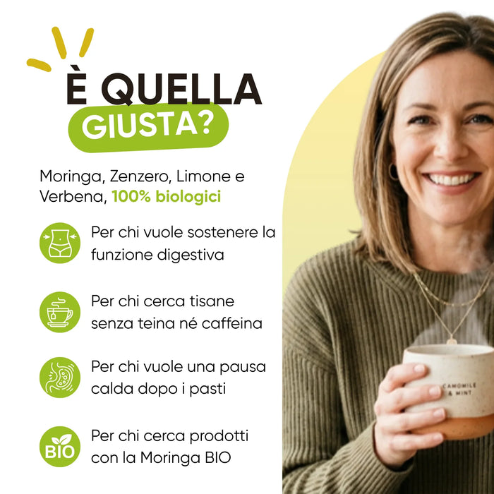 Kruidenthee met Moringa, Gember, Citroen en Verbena, 100% biologisch, zonder theïne of cafeïne
