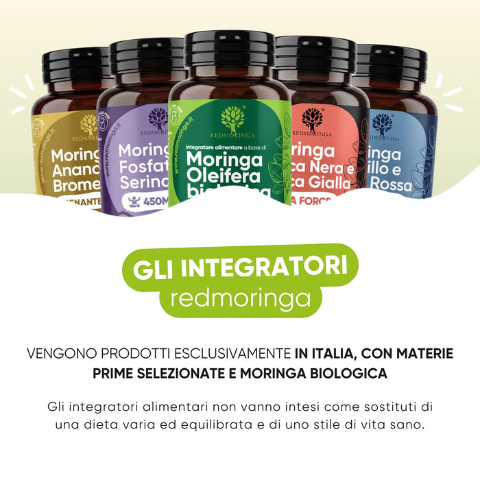 RedMoringa-voedingssupplementen gemaakt in Italië met biologische Moringa