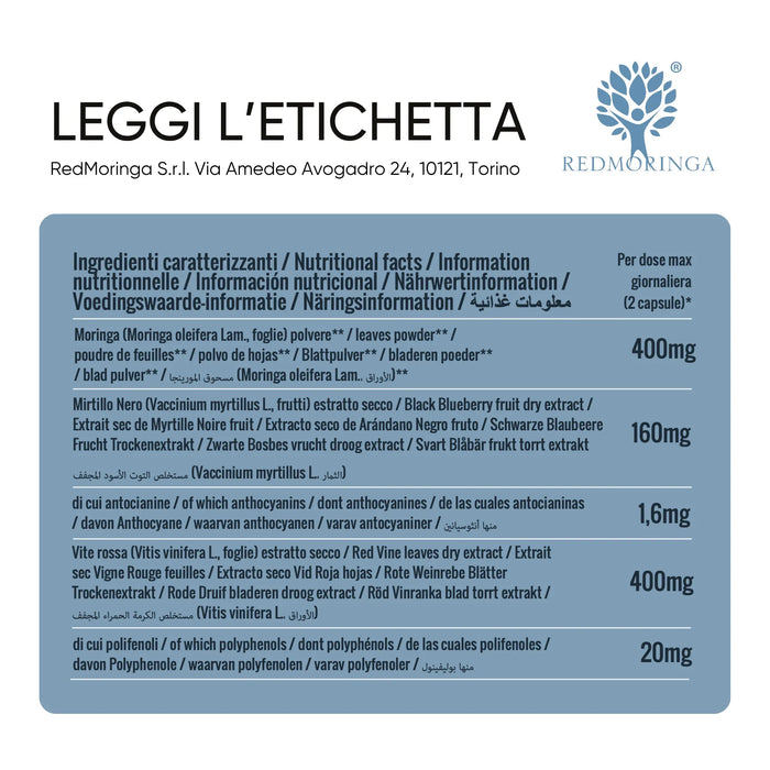 Ingrediëntentabel Microcirculatie: Moringa, Bosbes, Rode Wijnstok