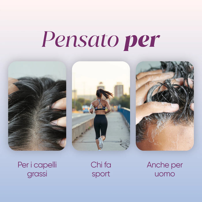 Trattamento capelli RedMoringa pensato per capelli grassi, per chi fa sport e per uomo: donna che corre e cute con sebo