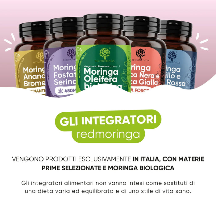 RedMoringa-voedingssupplementen geproduceerd in Italië met biologische Moringa